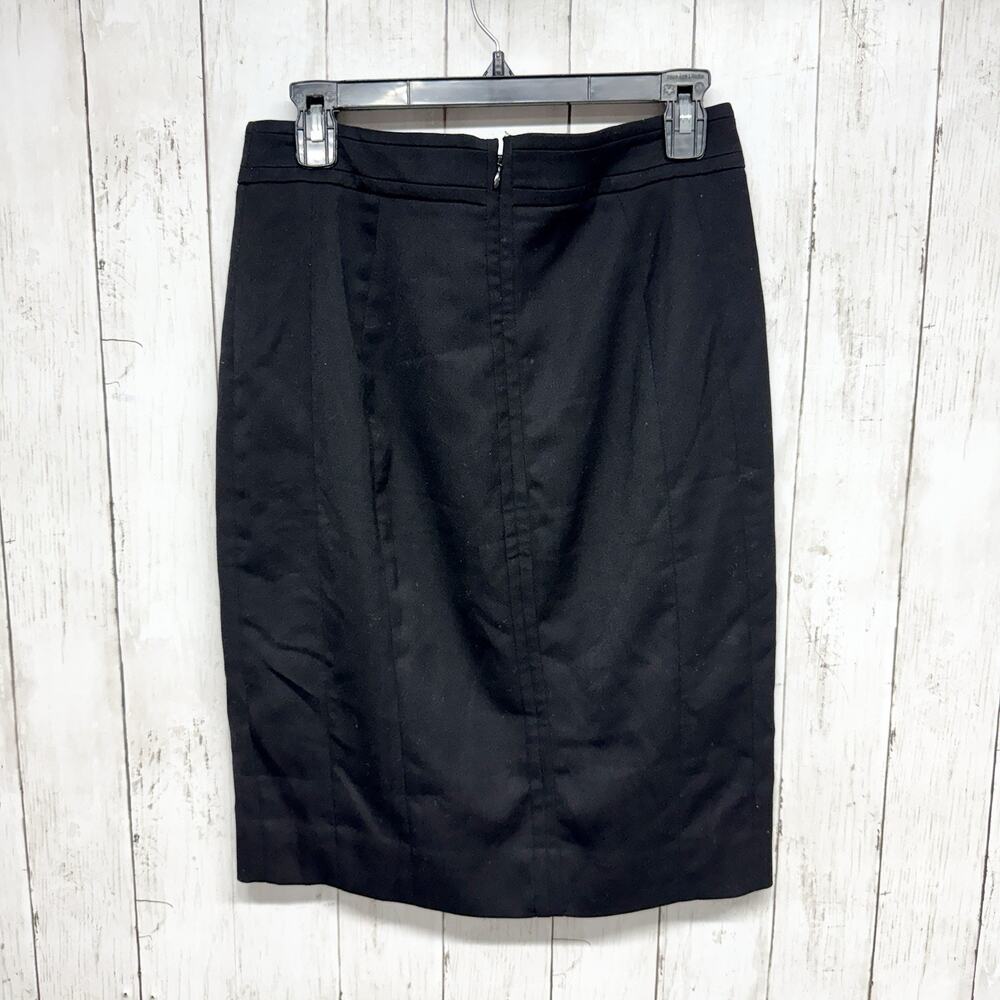 White House Black Market Skirt Women Size 6 Black Straight Pencil Midi Zip Back